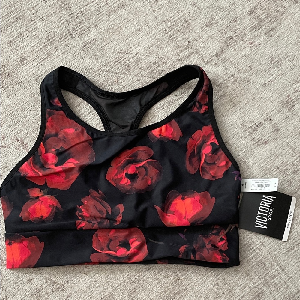Victoria's Secret Black and Red Rose Sports Bra